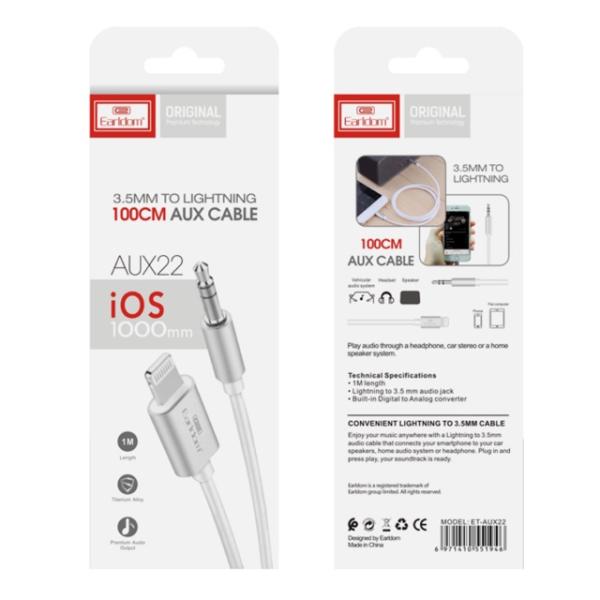 CABLE AUXILIAR LIGHTHING A 3.5MM ET-AUX22 1M EARLDOM NEGRO