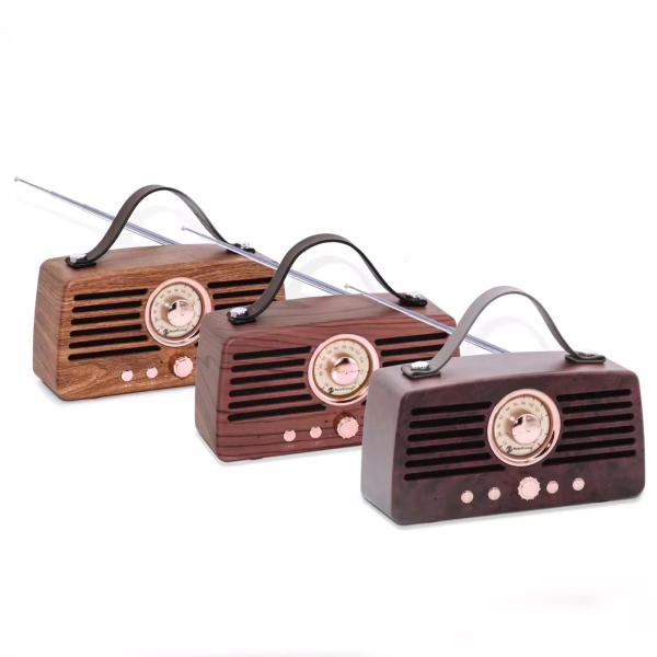 PARLANTE BLUETOOTH RADIO VINTAGE NR-4013 ROJO ROBLE