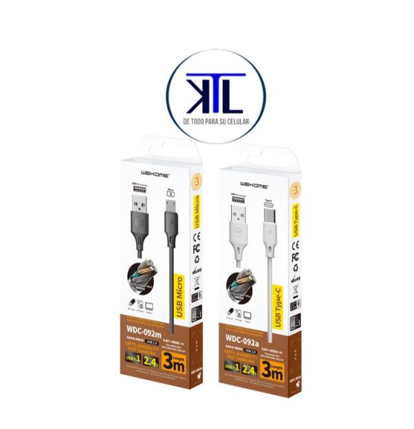 CABLE USB TIPO C MODELO WDC-092A 3M WEKOME NEGRO