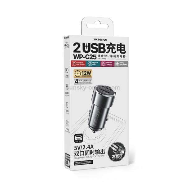 CUBO CARRO 2 USB WP-C25 12W WK DESING GRIS