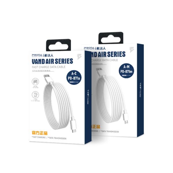CABLE USB TIPO C  MODELO PD-B71 2M PRODA BLANCO
