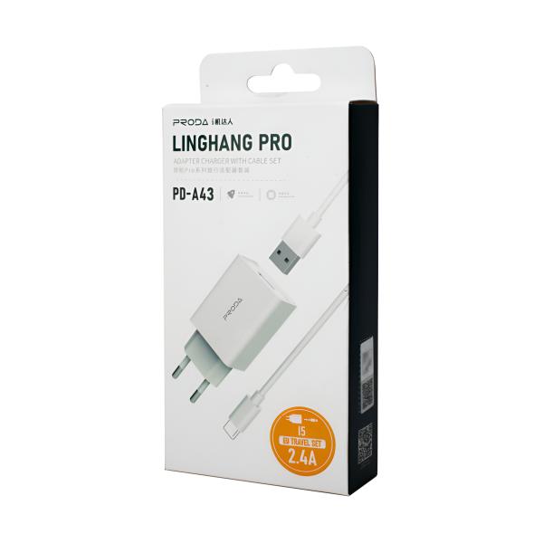 CARGADOR COMPLETO LIGHTNING MODELO PD-A43 PRODA BLANCO