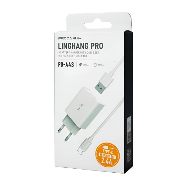 CARGADOR COMPLETO TIPO C MODELO PD-A43 PRODA BLANCO