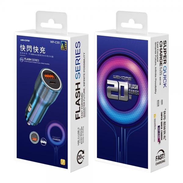 CUBO CARRO USB+TIPO C WP-C30 20W WEKOME AZUL