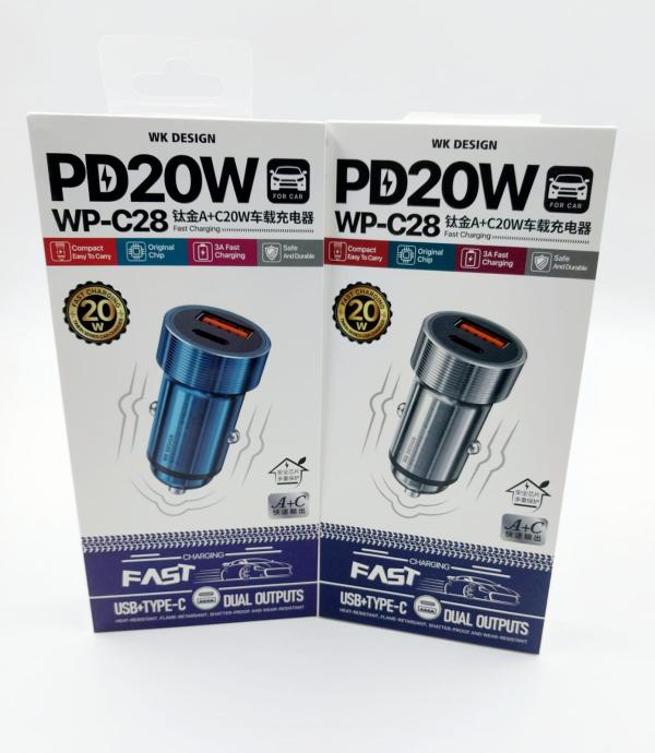 CUBO CARRO USB+TIPO C WP-C28 20W KW DESING AZUL