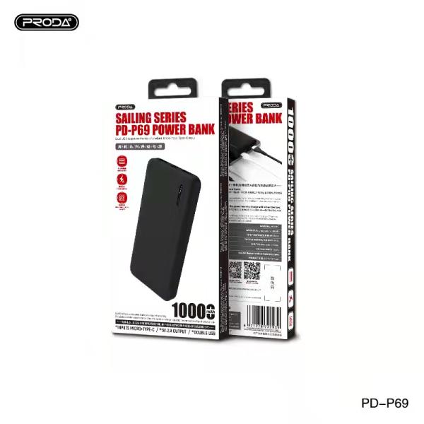 BATERIA EMERGENCIA 10000 MAH MODELO  PD-P69  PRODA NEGRO