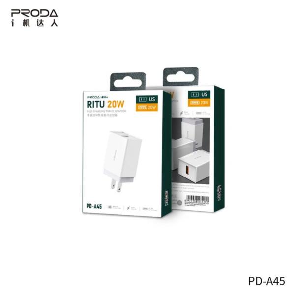 CUBO CARGADOR  USB 20W MODELO PD-A45 PRODA BLANCO