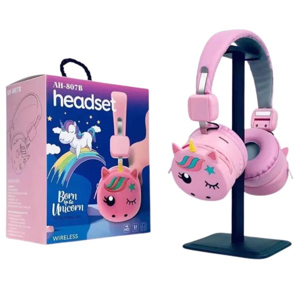 AUDIFONO BLUETOOTH DISE&Ntilde;O UNICORNIO AH-807B ROSADO