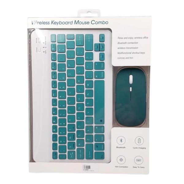 TECLADO INALAMBRICO  DE COLORES CON MOUSE 10" VERDE PINO
