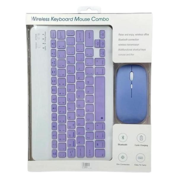 TECLADO INALAMBRICO  DE COLORES CON MOUSE 10" LAVANDA