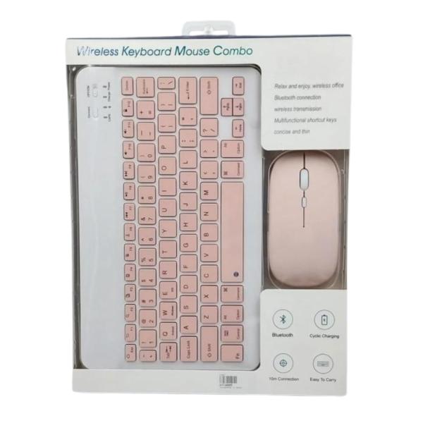 TECLADO INALAMBRICO  DE COLORES CON MOUSE 10" ROSADO