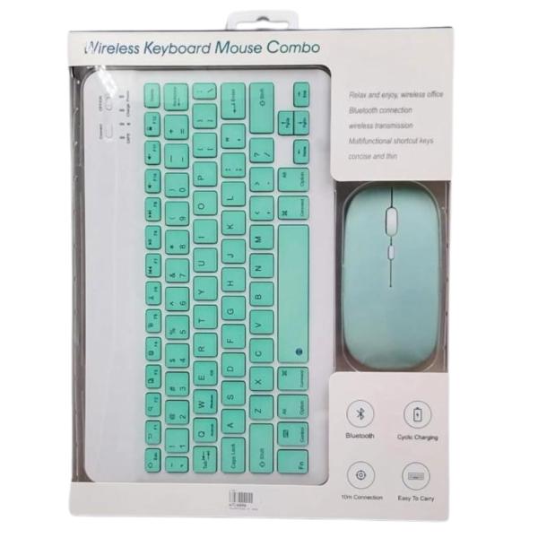 TECLADO INALAMBRICO  DE COLORES CON MOUSE 10" VERDE MENTA