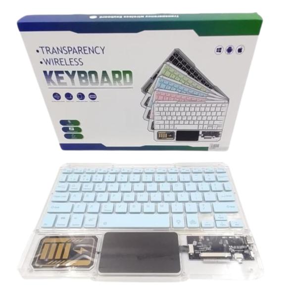 TECLADO INALAMBRICO TRANSPARENTE CON MOUSE TACTIL  10" AZUL