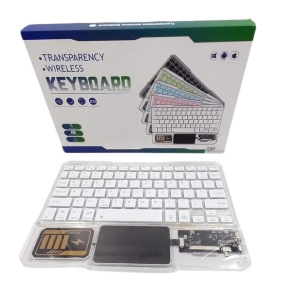 TECLADO INALAMBRICO TRANSPARENTE CON MOUSE TACTIL  10" BLANCO