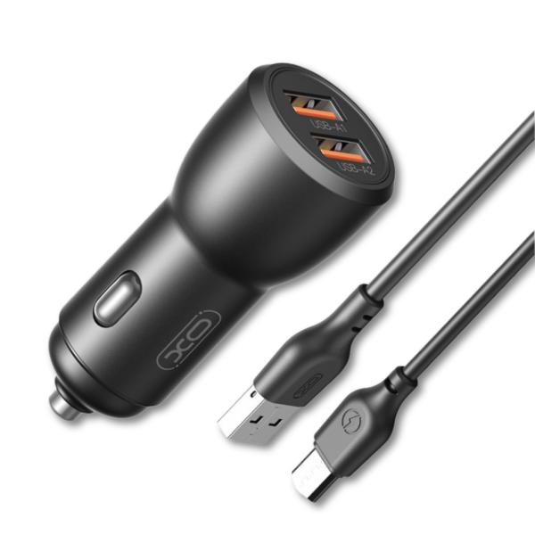 CARGADOR CARRO COMPLETO MICRO QC18W+USB12W MODELO CC55 XO NEGRO