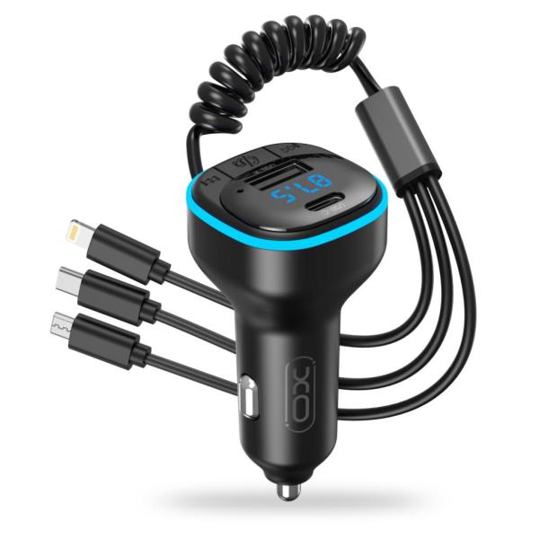 TRANSMISOR MP3  BLUETOOTH+ CABLE 3 EN 1+5V3.1A Y LUZ AMBIENTE MODELO BCC07 XO NEGRO