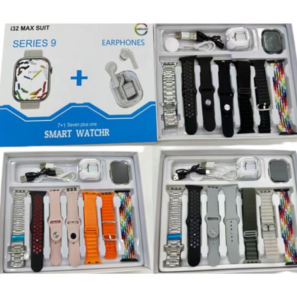 RELOJ INTELIGENTE 7 FAJAS Y AUDIFONOS BLUETOOTH MODELO I32 MAX SUIT ANARANJADO