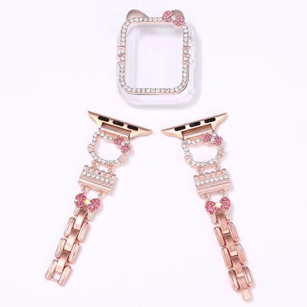BANDA PARA RELOJ CON CASE PROTECTOR DE PANTALLA DISE&Ntilde;O KITTY 42-45MM/ORO ROSA