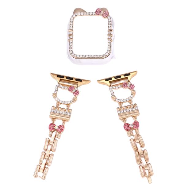 BANDA PARA RELOJ CON CASE PROTECTOR DE PANTALLA DISE&Ntilde;O KITTY 38-41MM/DORADO