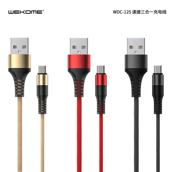 CABLE USB MULTIPLATAFORMA MICRO B LIGHTNING TIPO C WDC-125 WK DESING ROJO