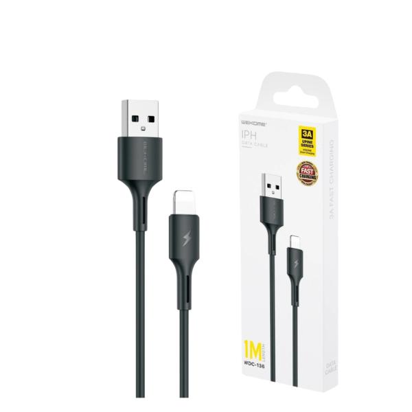 CABLE USB LIGHTNING MODELO WDC-136 1M WEKOME NEGRO