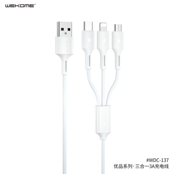 CABLE USB LIGHTNING TIPO C MICRO B 3 EN 1 WDC-137TH WK DESING BLANCO