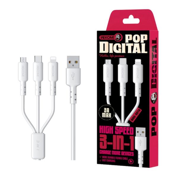 CABLE USB MULTIPLATAFORMA  3EN1 WDC-02TH SERIE CHAONENG WK DESING BLANCO