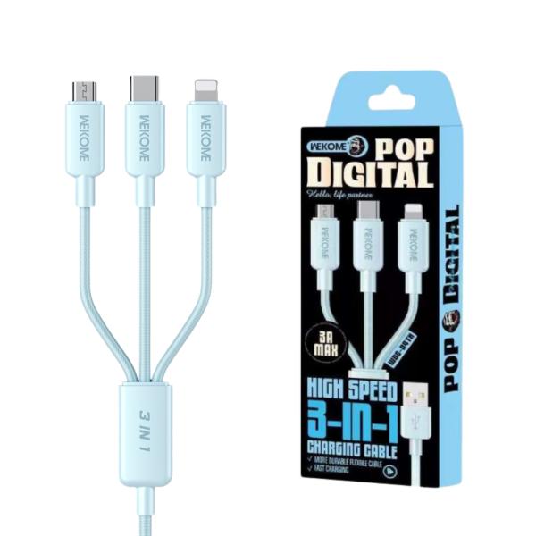 CABLE USB MULTIPLATAFORMA  3EN1 WDC-04TH SERIE CHAONENG WK DESING AZUL