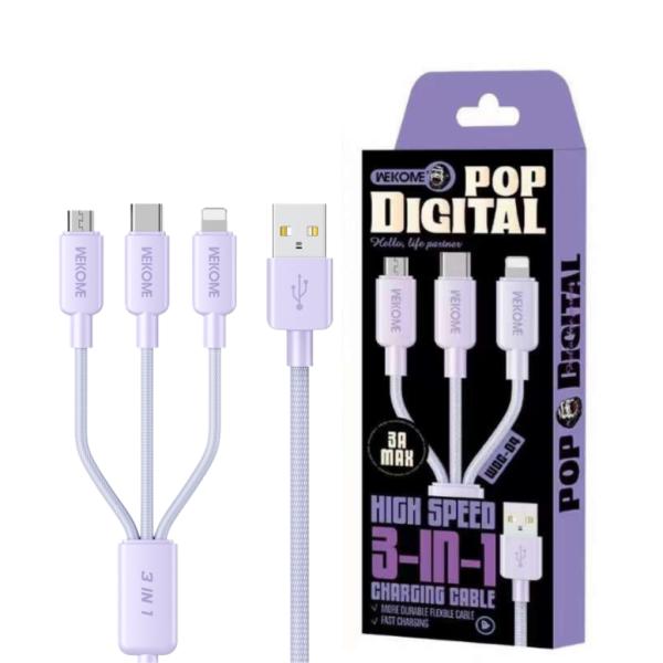 CABLE USB MULTIPLATAFORMA  3EN1 WDC-04TH SERIE CHAONENG WK DESING MORADO
