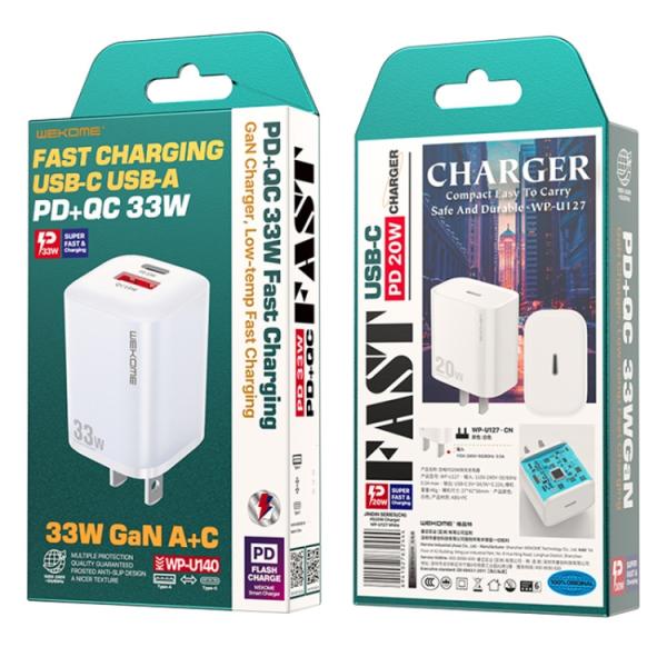 CUBO USB + TIPO C MODELO WP-U140  33W WK DESING BLANCO