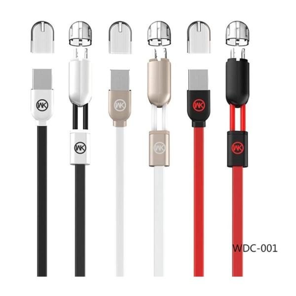 CABLE USB LIGHTNING MICRO B 2 EN 1 MODELO WDC-001 WK ROJO