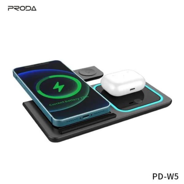 CARGADOR INALAMBRICO 3 EN 1 MODELO PD-W5 PRODA NEGRO