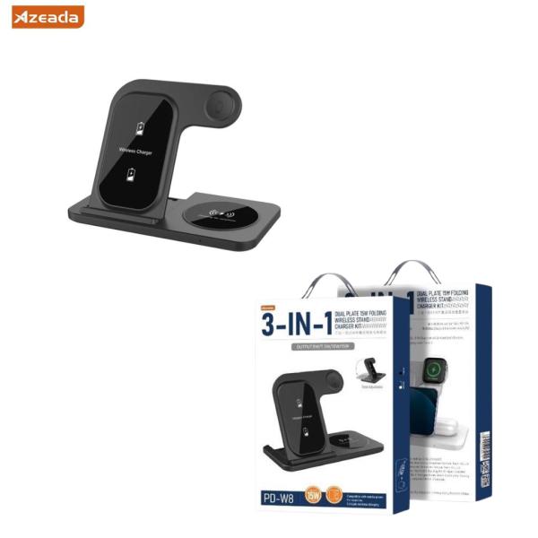 CARGADOR INALAMBRICO 3 EN 1 MODELO  PD-W8 AZEADA NEGRO