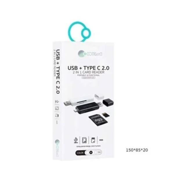LECTOR MEMORIA 2 EN 1 USB-C/USB  MODELO 83006  COTECI NEGRO