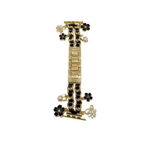 BANDA PARA RELOJ DISE&Ntilde;O FLORES NEGRA/DORADO 38/41 MM