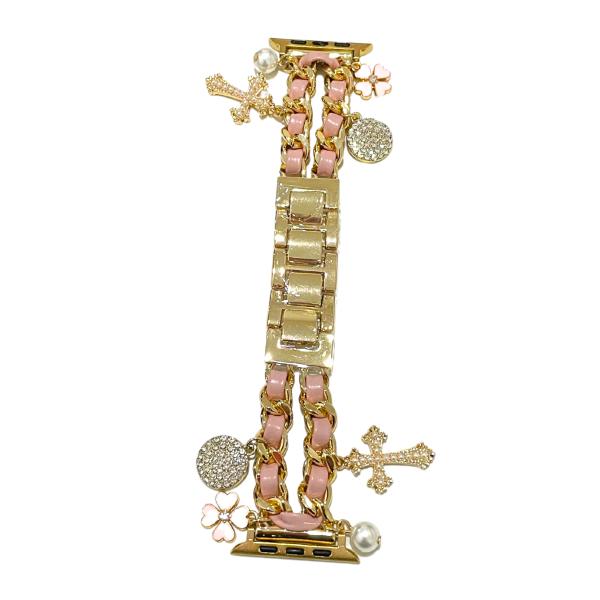BANDA PARA RELOJ DISE&Ntilde;O CRUZ ROSADA/DORADO 42/45 MM