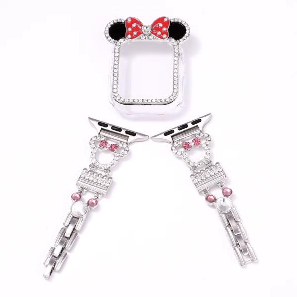 BANDA PARA RELOJ CON CASE PROTECTOR DE PANTALLA DISE&Ntilde;O MINNIE 42-45MM/PLATEADO