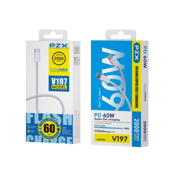 CABLE TIPO C A TIPO C  MODELO V197 60W PZX BLANCO