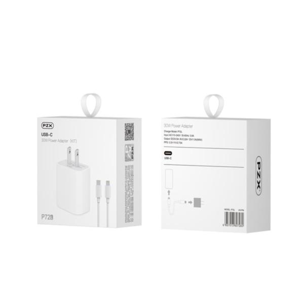CARGADOR COMPLETO TIPO  C A LIGHTNING 30W MODELO P72L PZX BLANCO