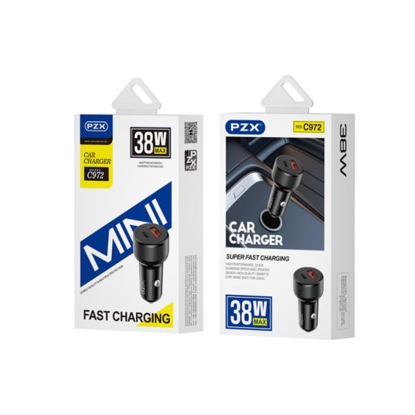 CUBO CARGADOR PARA CARRO USB + TIPO C MODELO C972 38W  PZX